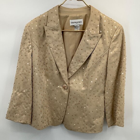 Bloomingdales Women's Beige Light Gold Jacket Size 12 With Sequin Embellishments - Picture 1 of 4